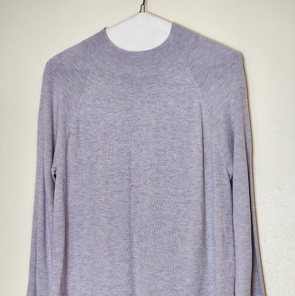 NEW Loft Mock Neck Sweater Heather Lilac Ruffle Cuffs Preppy Fall Winter Comfy - Picture 3 of 13